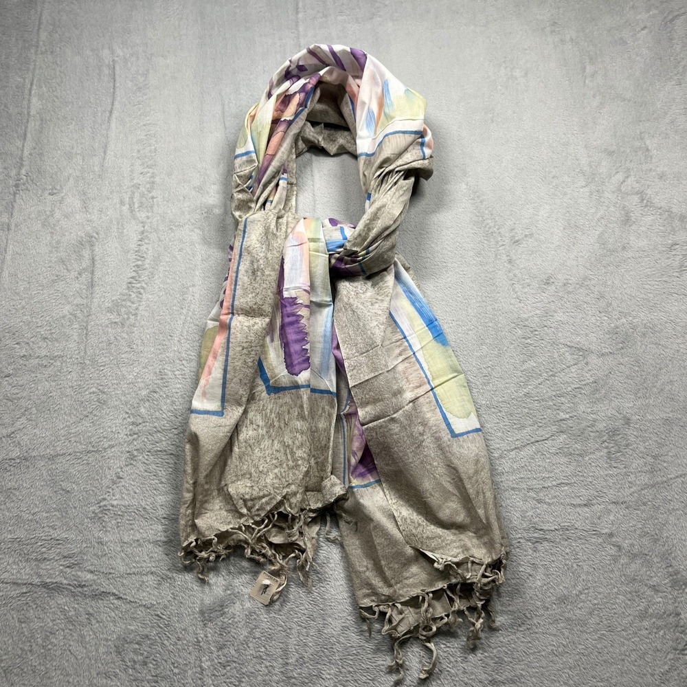 Vintage Popiler Batik-Bali Scarf Womens Multicolor Hand Painted Fringe Wrap NWT